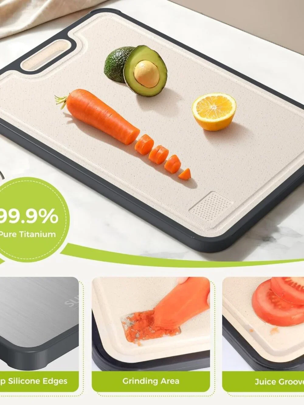 Pure Titanium Chopping Board for Kitchen 2-in-1 Non-Toxic Food Grade, Knife Frie